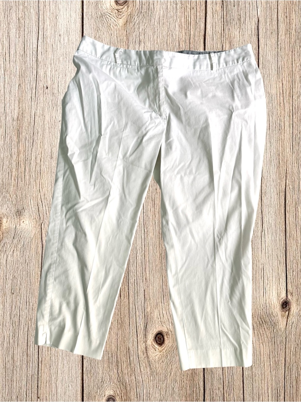 Talbots Woman Heritage Pants 16W 40x25 White Summer Capris Cotton/Spandex Office